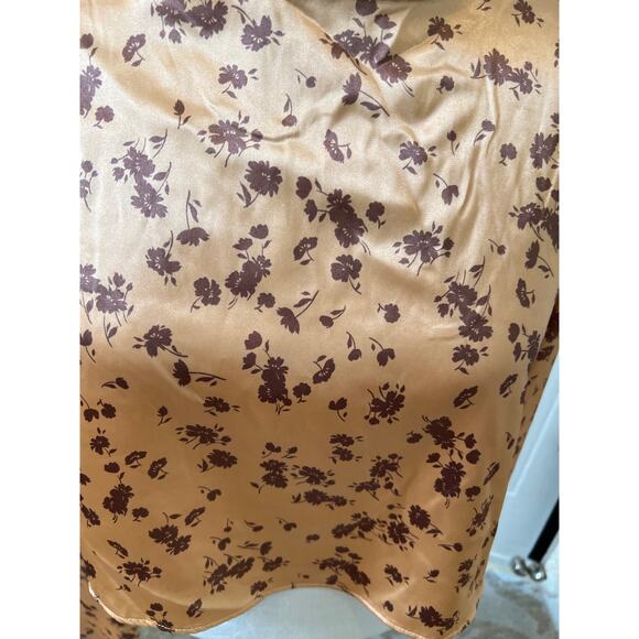 ZARA Floral print peach satin long sleeve Top L - Picture 4 of 7